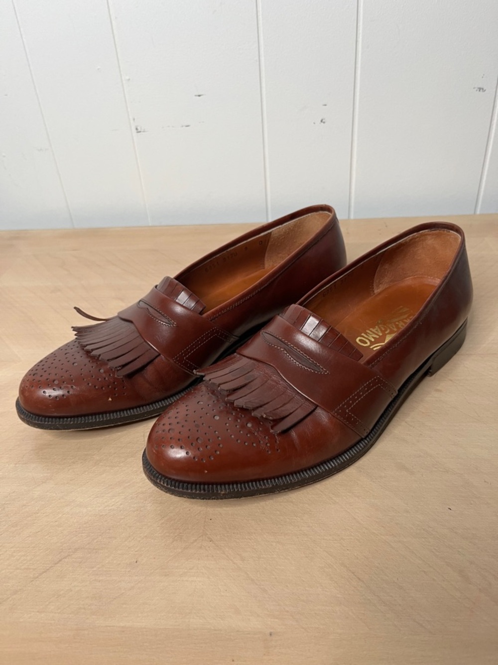 Salvatore Ferragamo Chestnut Brown Kiltie Fringe Leather Loafers - Men 9
